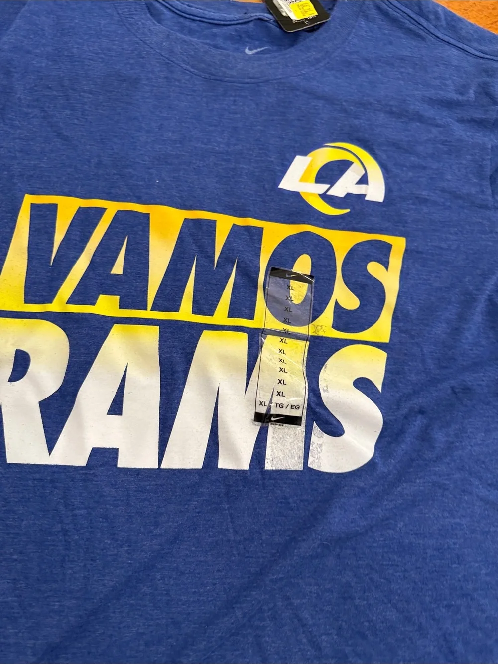 Nike Royal Blue 'Vamos Rams' Graphic Tee with Yellow & White Print xl